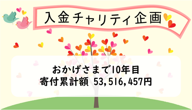 10年目となる「入金チャリティ企画」寄付総額のお知らせ