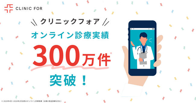 対面・オンライン診療を展開するクリニックフォア「オンライン診療」実績 300万件を突破！