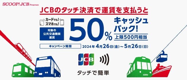 JCBのタッチ決済で対象の公共交通機関に乗車すると50％キャッシュバック！