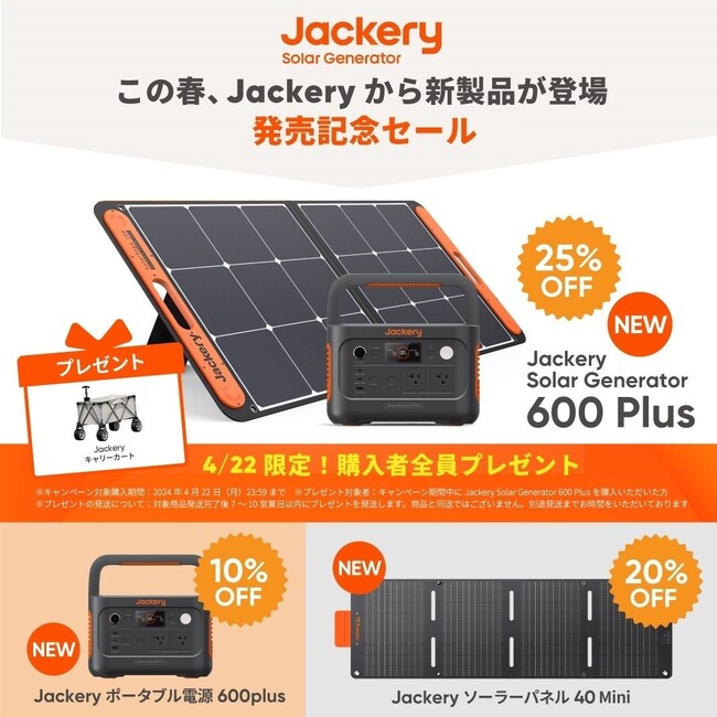今注目の防災トレンド「フェーズフリー」の認証を初取得！「Jackery ポータブル電源 600 Plus」とソーラーパネルとのセット商品を本日4月22日(月)より販売開始！