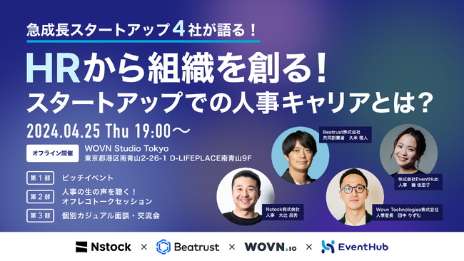 4/25(木)19:00～【急成長中スタートアップ4社が語る】HRから組織を創る！スタートアップにおける人事キャリアとは？