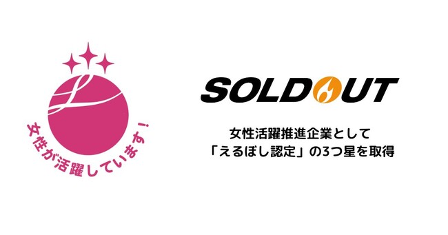 ソウルドアウト、女性活躍の推進に取り組む企業を認定する制度「えるぼし認定」を取得。働きやすい労働環境や多様なキャリアパスなどが高評価。