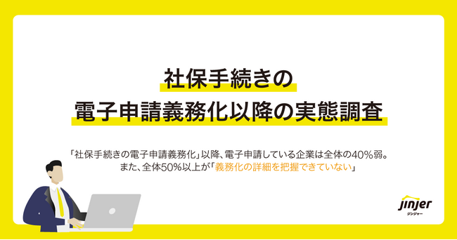 「社保手続きの電子申請義務化」以降、電子申請している企業は全体の40%弱。また、全体50％以上が「義務化の詳細を把握できていない」