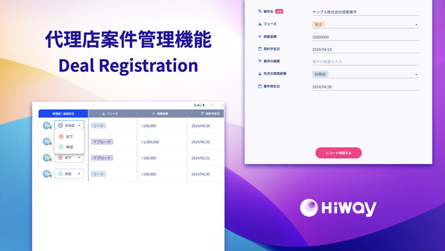 企業間営業連携クラウド「Hiway」、代理店案件管理機能をリリース