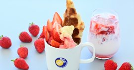 ▲淡路島いちごのDINER’S SANDAE(左)、淡路島いちごミルク(右) ▲淡路島いちごのDINER’S SANDAE(左)、淡路島いちごミルク(右)