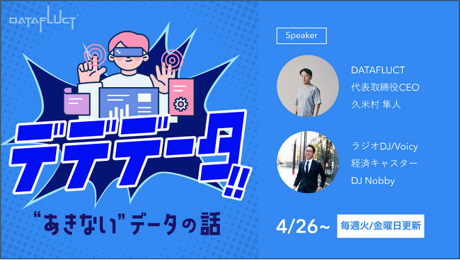 DATAFLUCT、経済ニュースキャスターDJ Nobbyと代表取締役CEO 久米村隼人による「デデデータ!!～“あきない”データの話～」を4月26日配信開始