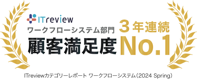 コラボフローが3年連続で顧客満足度No.1に選出。「ITreviewカテゴリーレポート2024 Spring ワークフローシステム部門」で