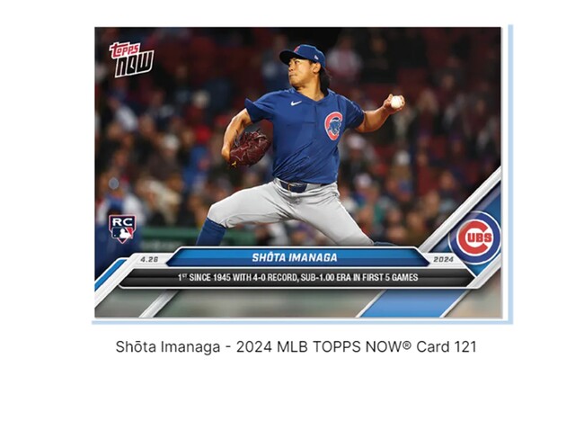 Topps株式会社が　Topps NOW新商品「Shōta Imanaga - 2024 MLB TOPPS NOW(R) Card 121等 」発売開始を発表