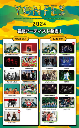 04 Limited Sazabys主催の野外フェス＜YON FES 2024＞最終出演アーティストを発表！