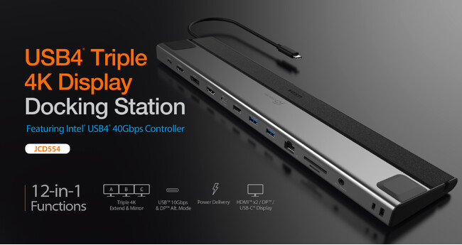 j5create、USB-Cモニターやスマートグラスにも接続可能。USB4ドッキングステーション『USB4 Triple Display 12in1ドッキングステーションJCD554』を5月2日に発売