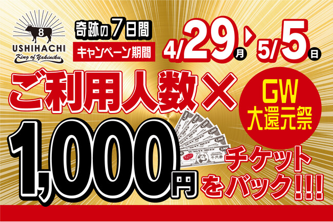 【奇跡の7日間】焼肉店「USHIHACHI」（ウシハチ）は期間限定で『GW大還元祭』を開催中！
