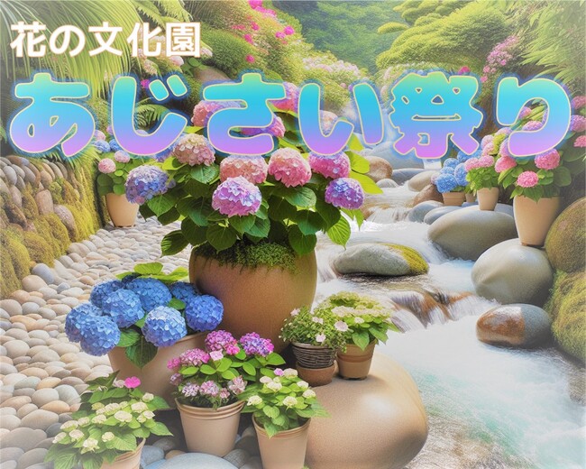 花の文化園 アジサイまつり　購入もできるアジサイの小川 が登場!!