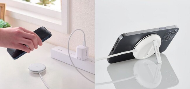 スタンドにもなるからQi2対応のスマートフォンを充電しながら動画視聴ができる！2Way マグネットワイヤレス充電器のホワイトを追加発売