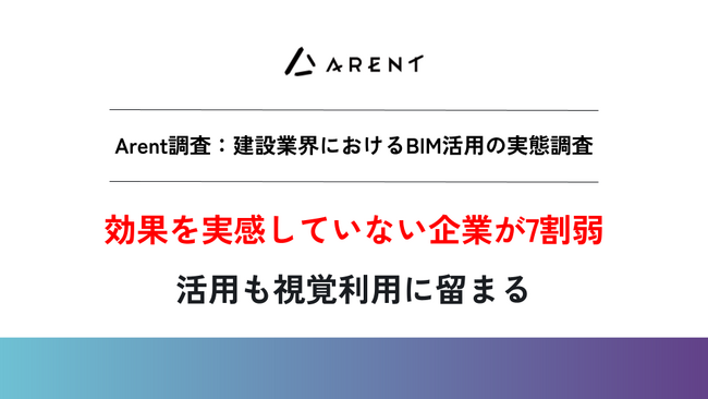 【Arent調査】BIM導入による効果を実感していない企業が7割弱。活用も視覚利用に留まる。