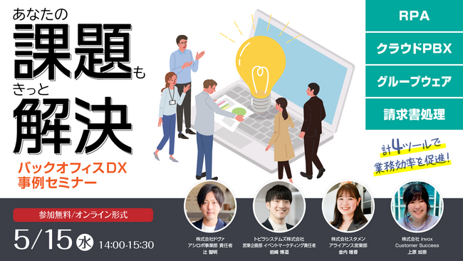 【5/15(水)開催】あなたの課題もきっと解決、計4ツールで業務効率を促進！～バックオフィスDX事例セミナー～