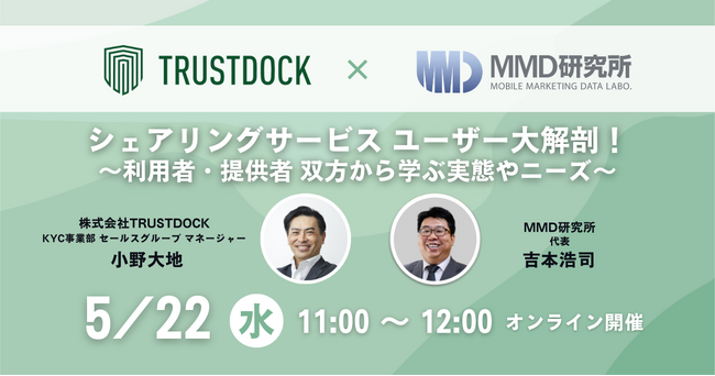 MMD研究所とTRUSTDOCK、「シェアリングサービス ユーザー大解剖！～利用者・提供者 双方から学ぶ実態やニーズ～」オンライン勉強会を2024年5月22日に開催