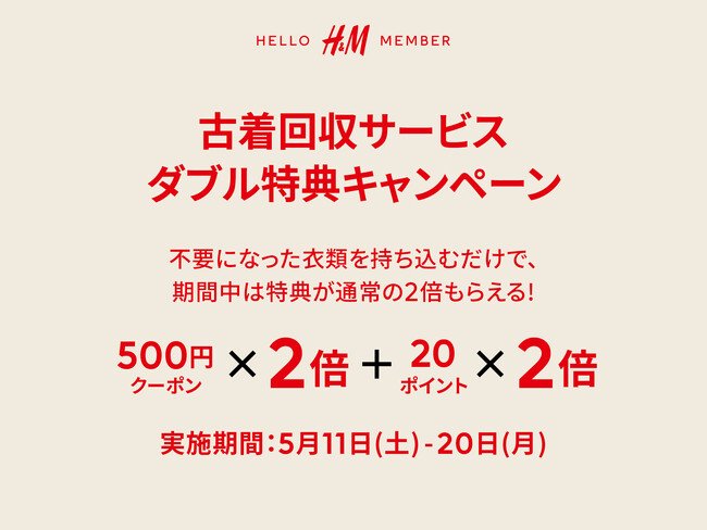 H&M、古着回収サービスで特典が2倍もらえるキャンペーンを実施！