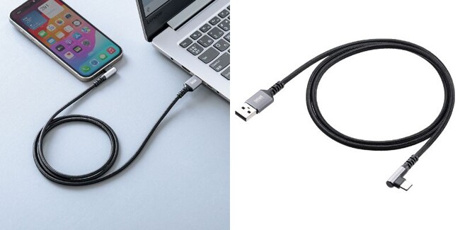 片側L字コネクタを採用！耐久性に優れたメッシュ素材のUSB A to Type-Cケーブルを5月10日に発売