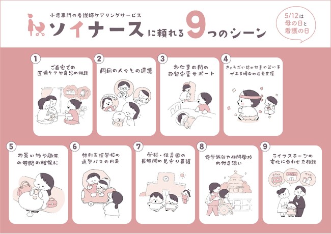 今年の5月12日は母の日と看護の日が重なる日。医療的ケア児のお母さんに頼ってほしい9つのシーンを公開。