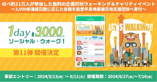 のべ約11万人が参加した無料の企業対抗ウォーキング＆チャリティイベント「1day3000 ソーシャル・ウォーク！」第11弾開催決定！
