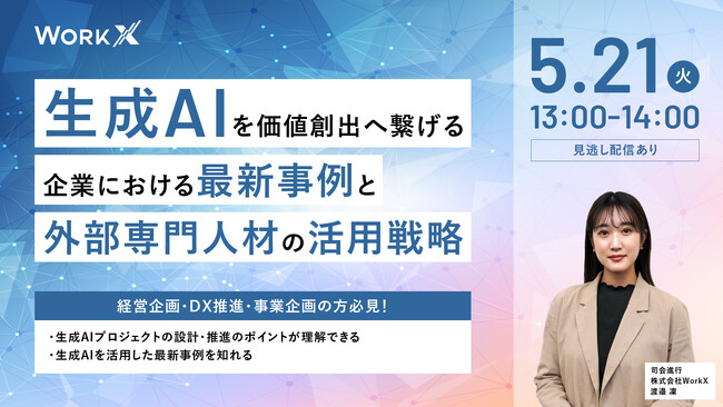 【無料ウェビナー・5/21~23日開催】生成AIを価値創出へ繋げる~企業における最新事例と外部専門人材の活用戦略~