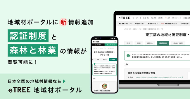 木材情報プラットフォーム「eTREE」が全国の地域材情報を拡充
