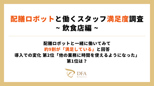 【配膳ロボットと働くスタッフ満足度調査：飲食店】配膳ロボットと一緒に働いてみて、約9割が「満足している」と回答 導入での変化 第2位「他の業務に時間を使えるようになった」、第1位は？