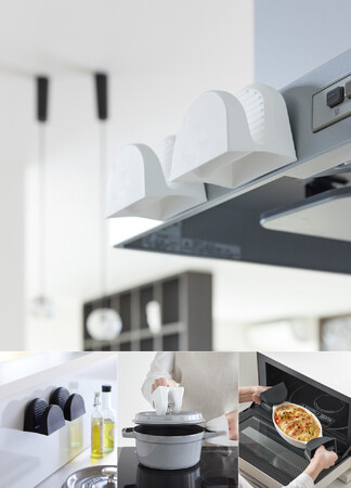 マグネットに対応したシリコーン製の鍋つかみや、フィルムフックで取り付けできる歯ブラシ・洗顔用品の収納アイテムなど、新商品発売