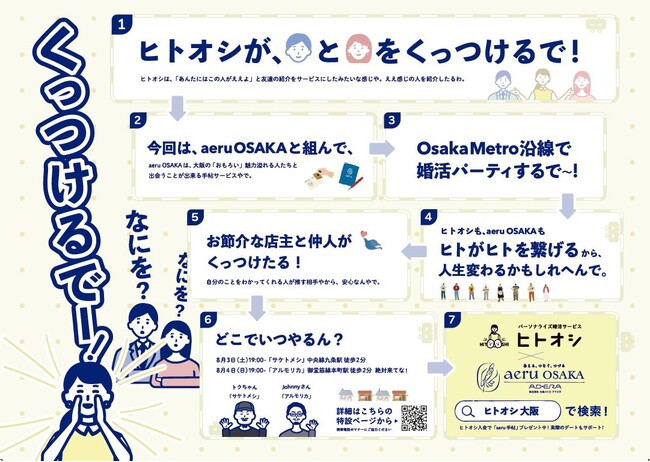 大阪メトロアドエラの大阪の街を盛り上げるプロジェクト「aeruOsaka」、パーソナライズ婚活サービス「ヒトオシ」とタイアップ