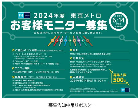 『２０２４年度 東京メトロお客様モニター』５００名募集