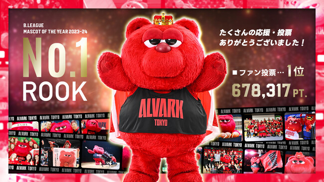 アルバルク東京マスコット「ルーク」B.LEAGUE MASCOT OF THE YEAR 2023-24　1位 受賞のお知らせ