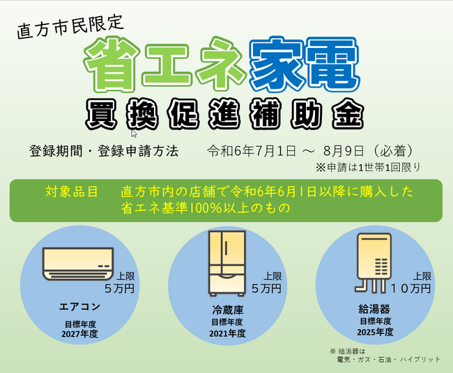 直方市省エネ家電買換促進補助金の募集を開始します