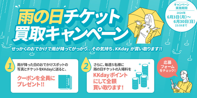 KKdayが雨の日チケットを買取ります。雨の日もお出かけを楽しもう！KKdayが「雨の日チケット買取キャンペーン」を実施