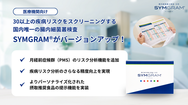 多くの女性が悩む「月経前症候群（PMS）」のリスク分析機能などを腸内細菌叢の検査・分析サービス『SYMGRAM』に追加実装