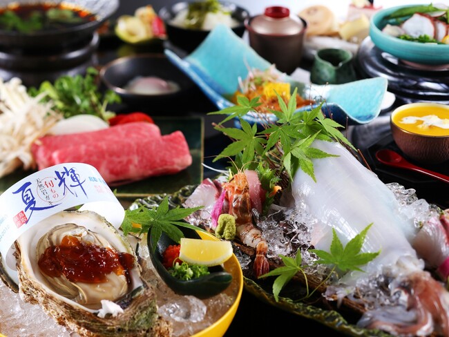 兵庫・湯村温泉「湧泉の宿ゆあむ」、”天然”ブランド岩牡蠣「夏輝」・白イカ姿造り・但馬鶏・但馬牛が愉しめる山陰・夏の贅沢/特選グルメプランを販売【2024年6月14日～9月5日】