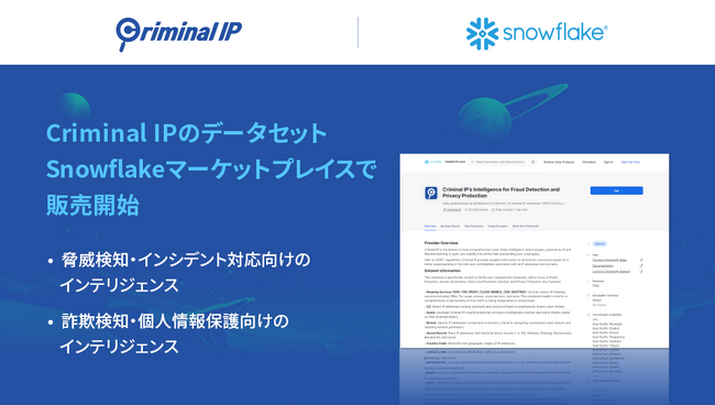 IPアドレス基盤の「Criminal IP」CTIデータ、Snowflakeマーケットプレイスで販売開始