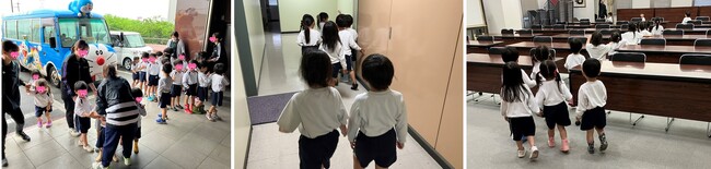 【三浦工業株式会社】幼稚園の子ども達が三浦工業本社で避難訓練を実施