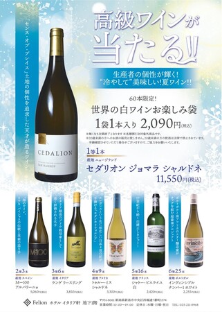 【Felion（フェリオン）】世界の白ワイン＆胎内高原ビール　ワインお楽しみ袋6月14日（金）販売開始