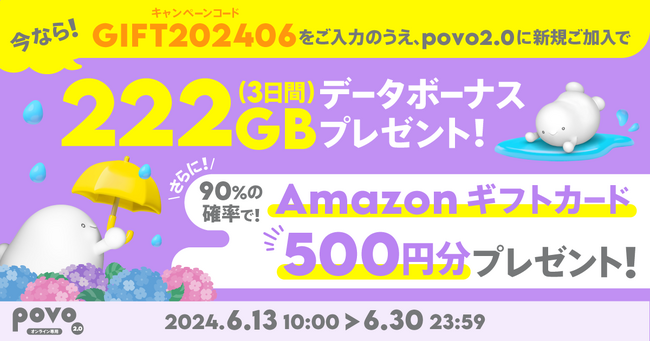 povo2.0、Amazonギフトカード500円分があたる新規加入キャンペーンを開催