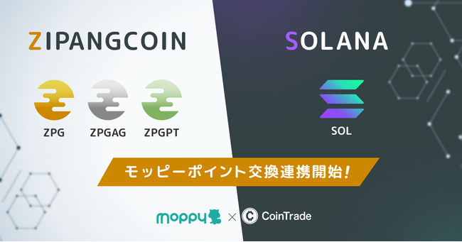 ソラナ、ジパングコイン等4銘柄がモッピーポイントと交換開始　国内初！ポイ活で「金」価格連動暗号資産へのポイント交換