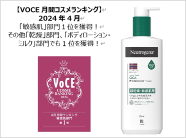 敏感肌用 ニュートロジーナ(R) CICAボディローション「VOCE月間コスメランキング」2024年4月カテゴリー３部門で１位を獲得！