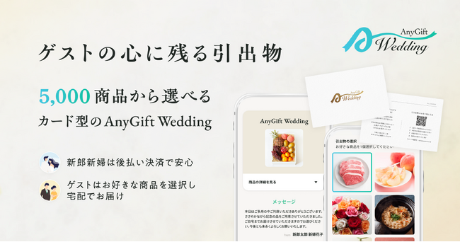 AnyReach、新郎新婦・ゲスト向けに5,000商品から選べるカード型の引出物「AnyGift Wedding」をリリース