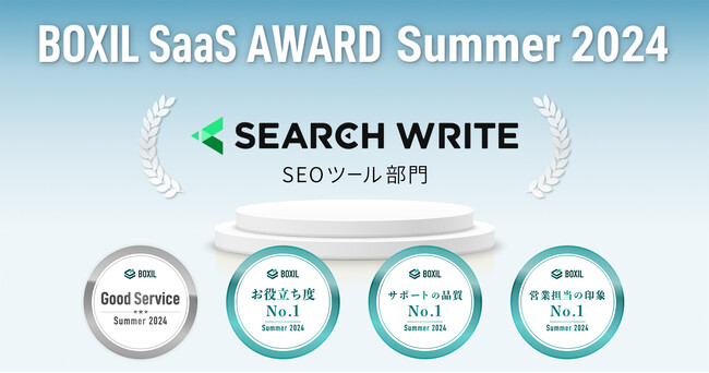正しいSEOが“だれでもできる”「SEARCH WRITE」が「BOXIL SaaS AWARD Summer 2024」SEOツール部門で「Good Service」ほか3つのNo.1に選出