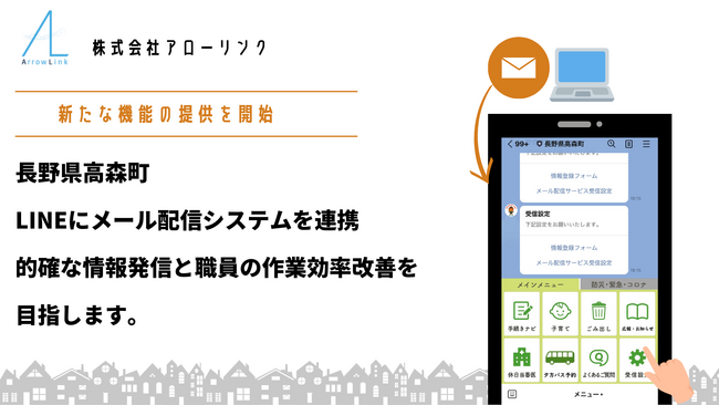 長野県高森町、LINEとメール配信システムの自動連携機能の実装を新たに開始。