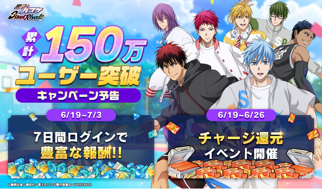 『黒子のバスケ Street Rivals』150万ユーザー突破！！記念キャンペーン開催中！