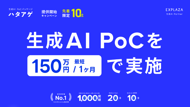 生成AI法人様向けお問い合わせ1,000件突破等実績を基に生成AI PoC支援パッケージ『ハタアゲ』限定10社様150万円～キャンペーン実施