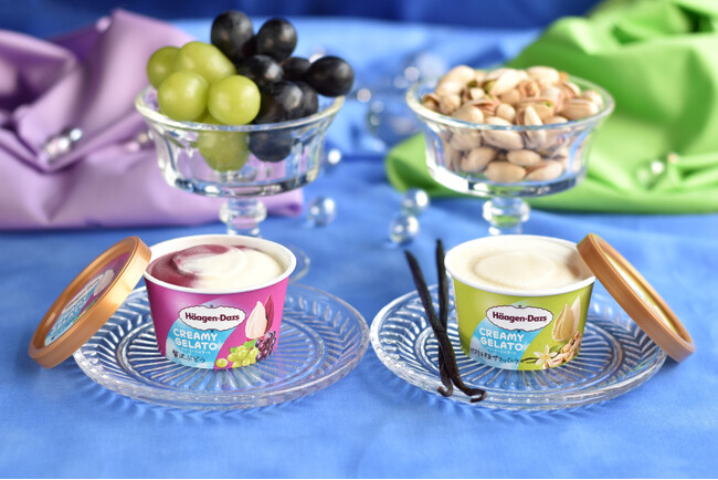 さらに“夏らしさ”にこだわった、ハーゲンダッツの定番ジェラートシリーズが今夏も登場　ミニカップ CREAMY GELATO（クリーミー ジェラート）『贅沢ぶどう』『ピスタチオ＆サマーバニラ』