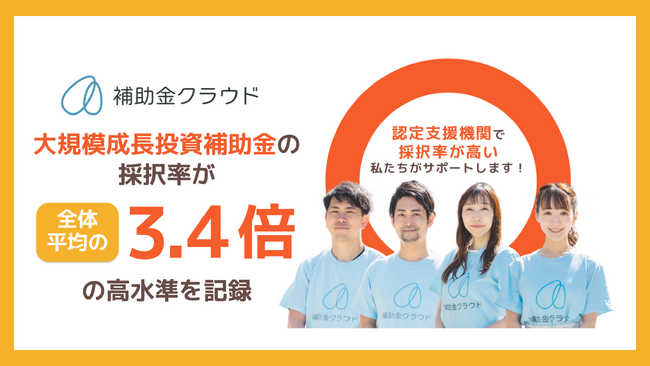 補助金クラウド、大規模成長投資補助金の申請支援において採択率が全体平均の3.4倍と高水準を記録