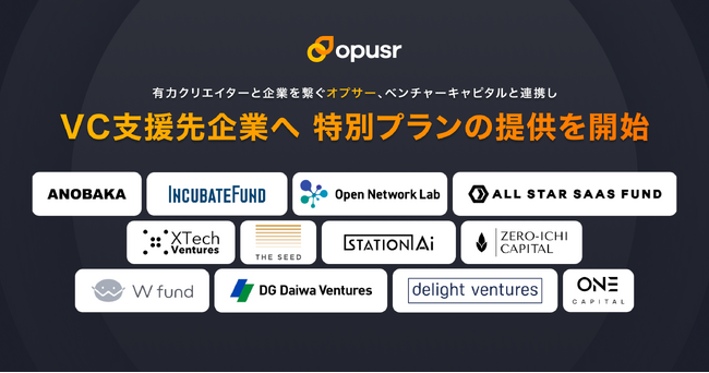 有力クリエイターと企業を繋ぐサービス「オプサー」がベンチャーキャピタル12社と連携し、VC支援先スタートアップ向けの特別プランの提供を開始