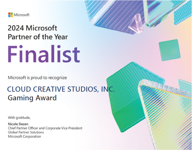クラウドクリエイティブスタジオ、世界初「Microsoft Industry Gaming Partner of the Year Awards」のファイナリストに選出